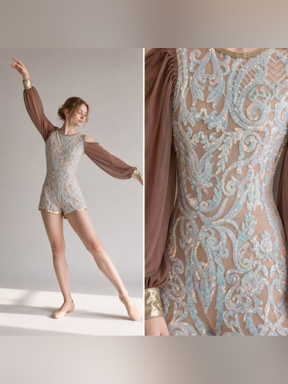 Competition Solo Dance Costume Contemporary Lyrical Nude Illusion Romper LC chil